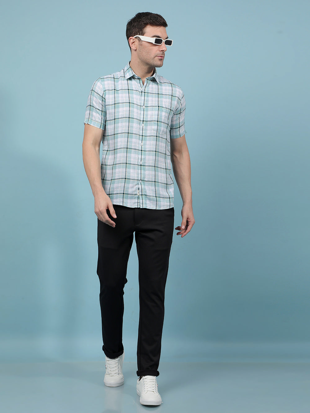Green Checked Linen Shirt-Men Shirts-Crimsoune Club