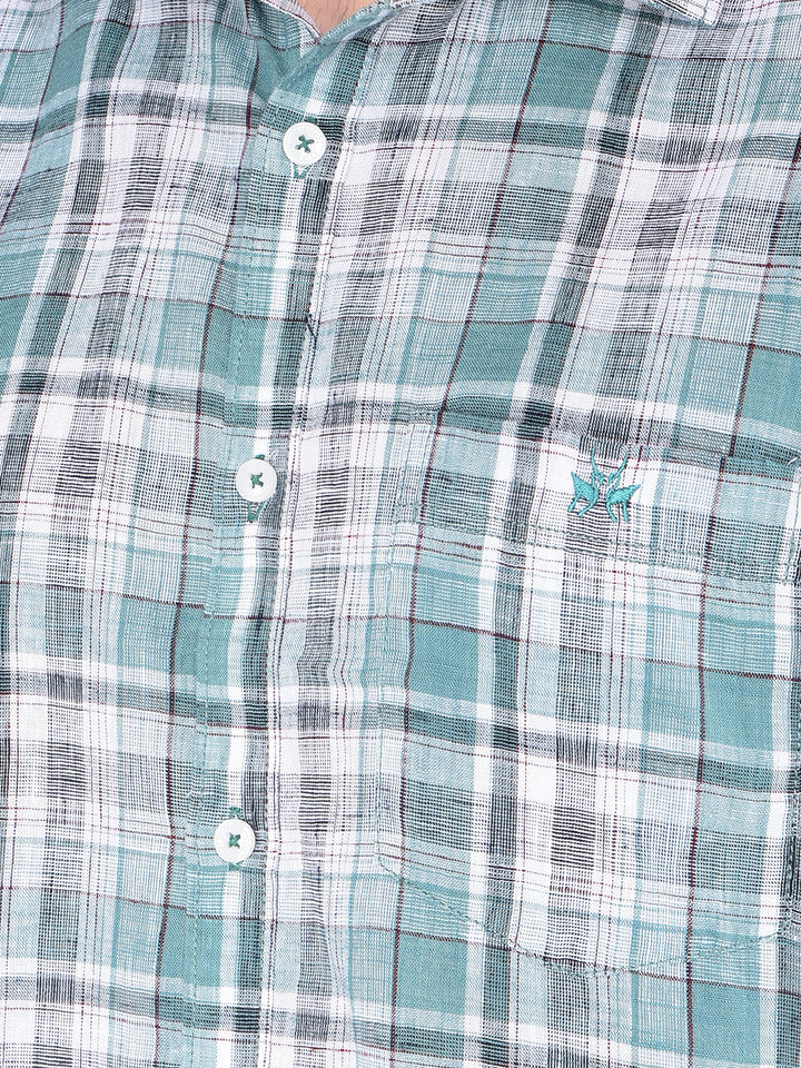 Green Checked 100% Cotton Shirt-Men Shirts-Crimsoune Club