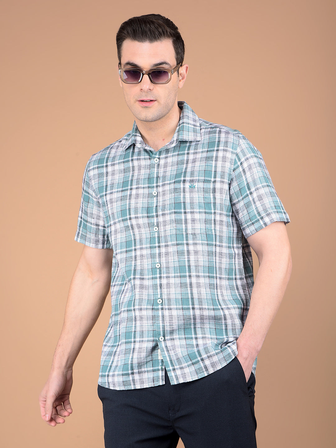 Green Checked 100% Cotton Shirt-Men Shirts-Crimsoune Club