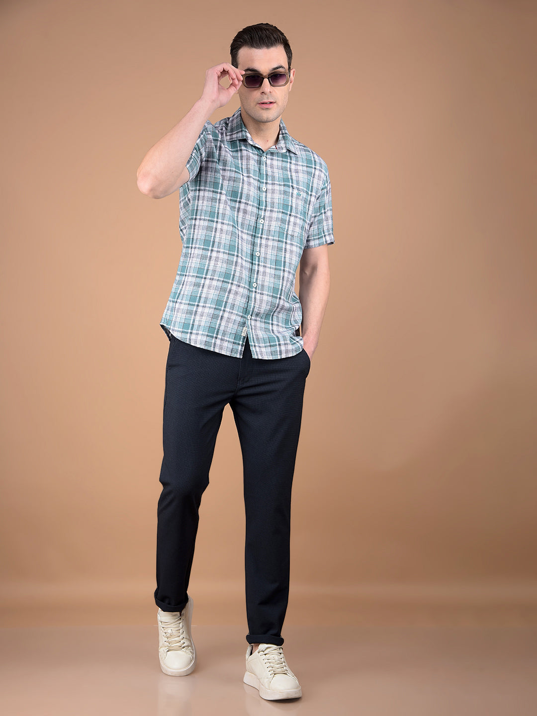 Green Checked 100% Cotton Shirt-Men Shirts-Crimsoune Club