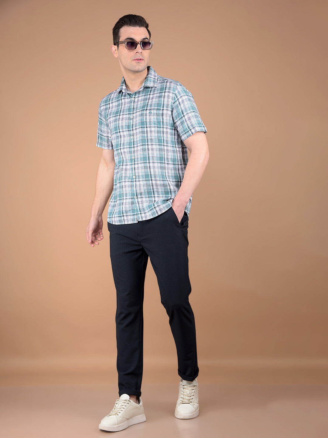 Green Checked 100% Cotton Shirt-Men Shirts-Crimsoune Club