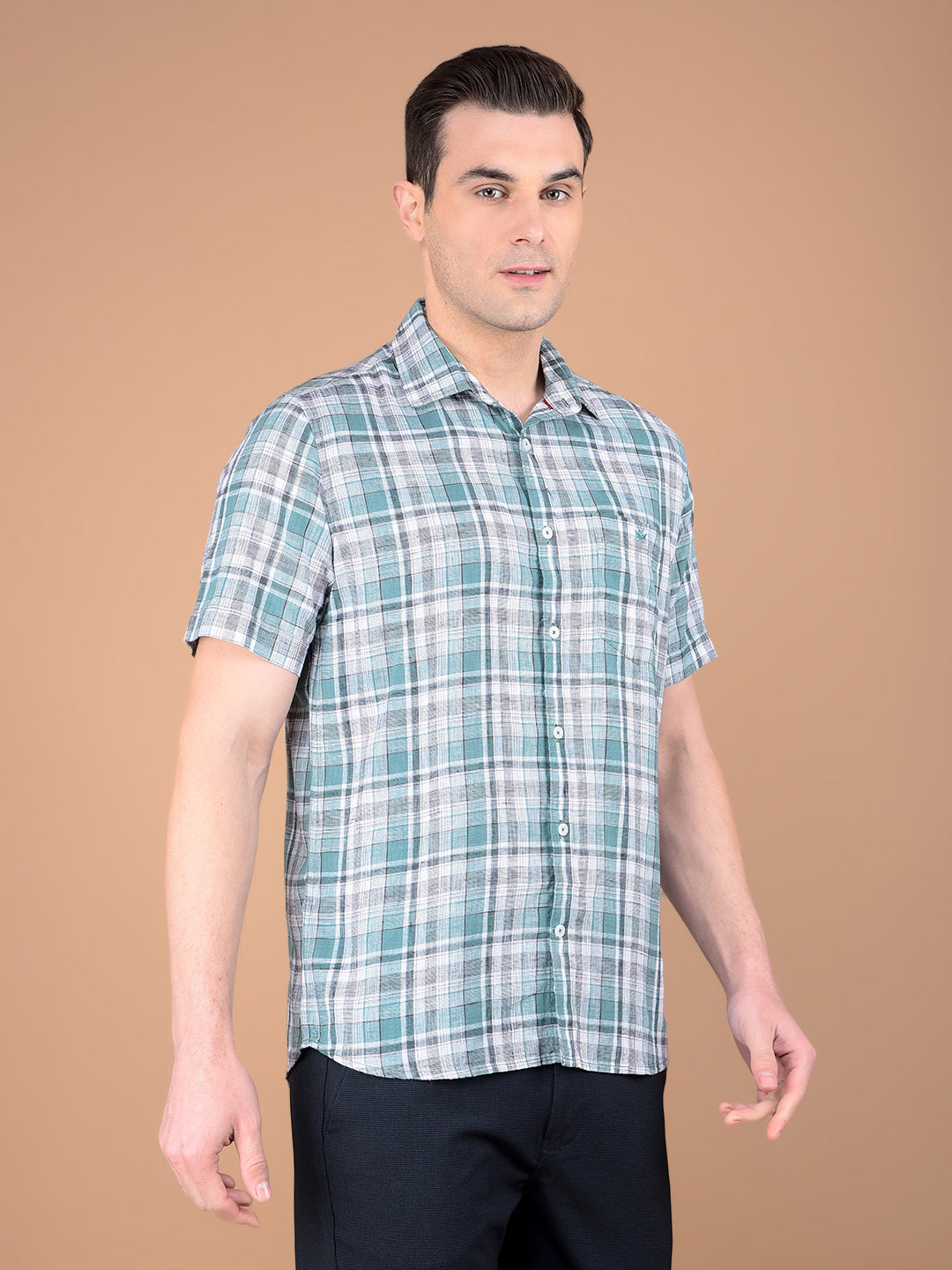 Green Checked 100% Cotton Shirt-Men Shirts-Crimsoune Club
