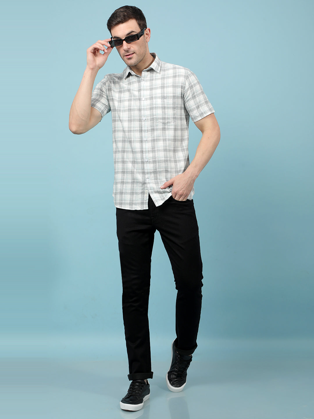 Grey Checked 100% Cotton Shirt-Men Shirts-Crimsoune Club