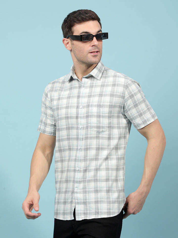 Grey Checked 100% Cotton Shirt-Men Shirts-Crimsoune Club