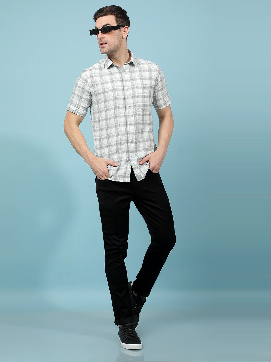 Grey Checked 100% Cotton Shirt-Men Shirts-Crimsoune Club