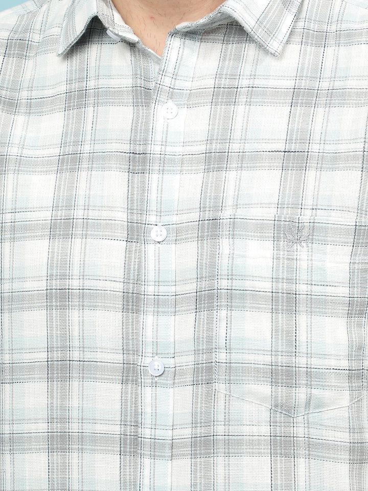 Grey Checked 100% Cotton Shirt-Men Shirts-Crimsoune Club