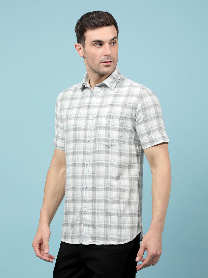 Grey Checked 100% Cotton Shirt-Men Shirts-Crimsoune Club