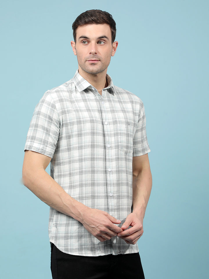 Grey Checked 100% Cotton Shirt-Men Shirts-Crimsoune Club