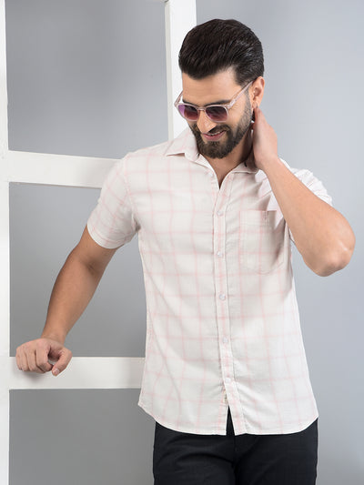 Pink Checked 100% Cotton Shirt-Men Shirts-Crimsoune Club