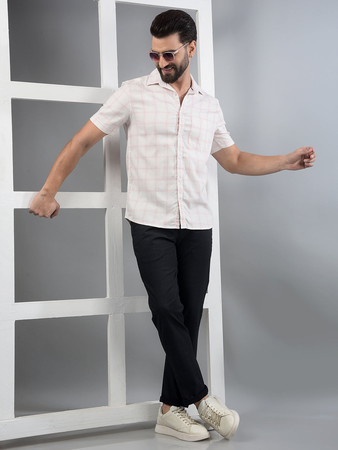 Pink Checked 100% Cotton Shirt-Men Shirts-Crimsoune Club
