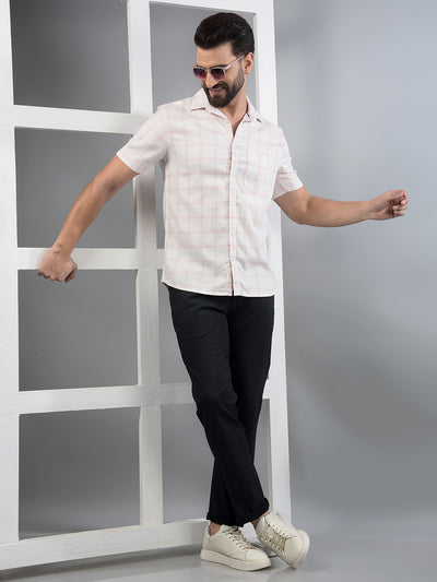 Pink Checked 100% Cotton Shirt-Men Shirts-Crimsoune Club