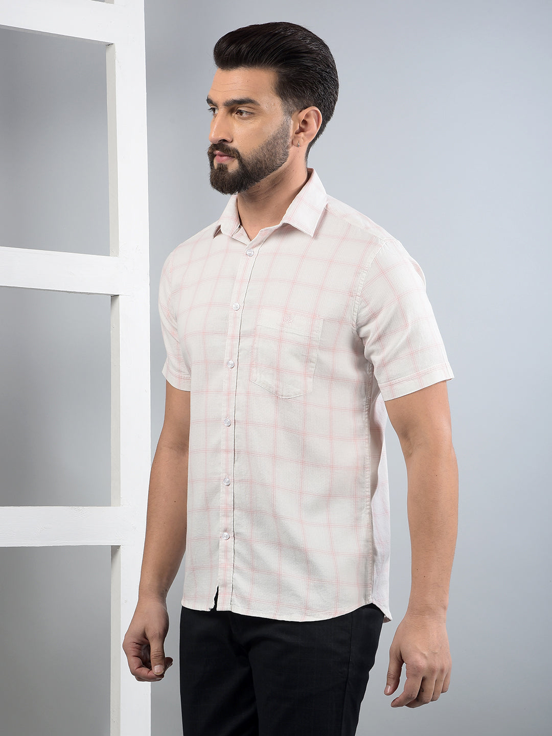 Pink Checked 100% Cotton Shirt-Men Shirts-Crimsoune Club