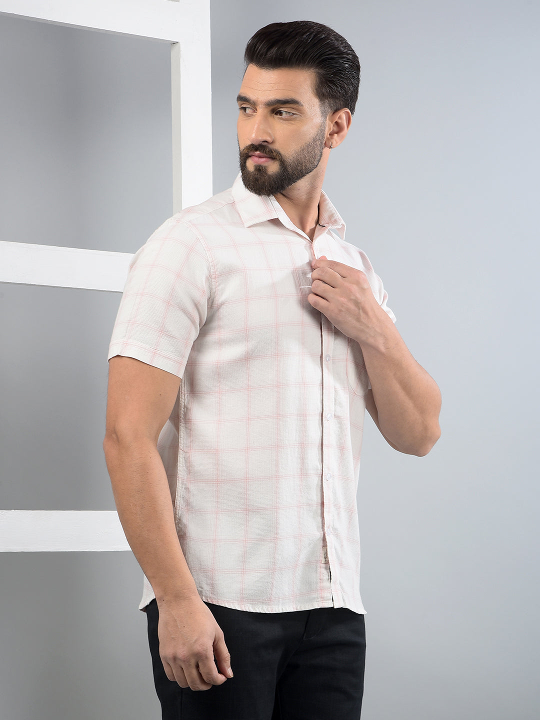 Pink Checked 100% Cotton Shirt-Men Shirts-Crimsoune Club