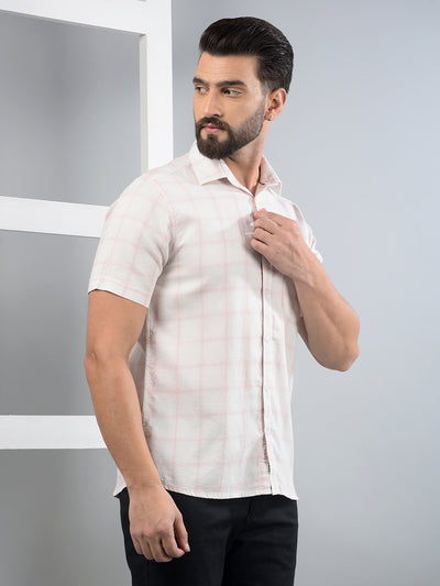 Pink Checked 100% Cotton Shirt-Men Shirts-Crimsoune Club