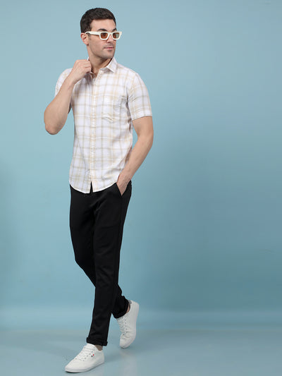 Beige Checked 100% Cotton Shirt-Men Shirts-Crimsoune Club