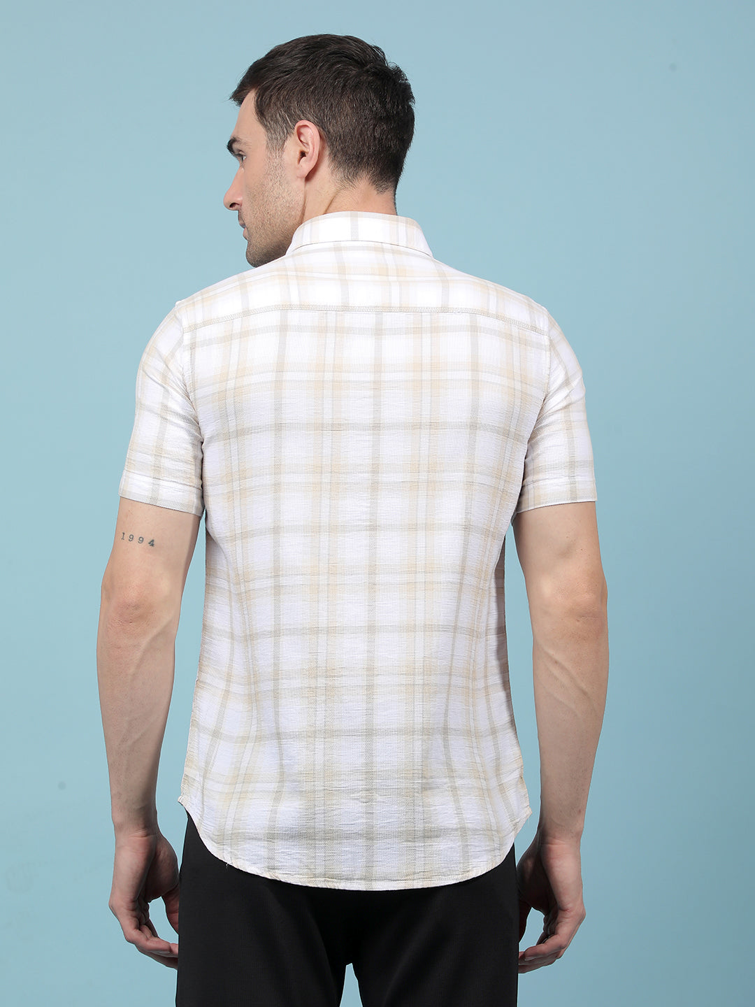 Beige Checked 100% Cotton Shirt-Men Shirts-Crimsoune Club