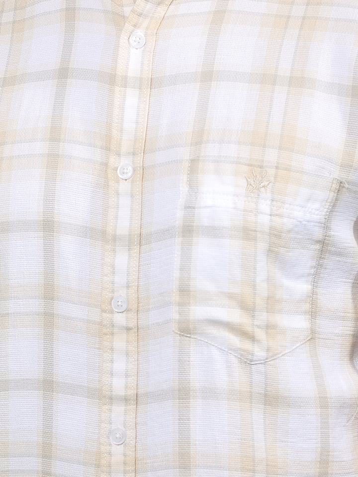 Beige Checked 100% Cotton Shirt-Men Shirts-Crimsoune Club