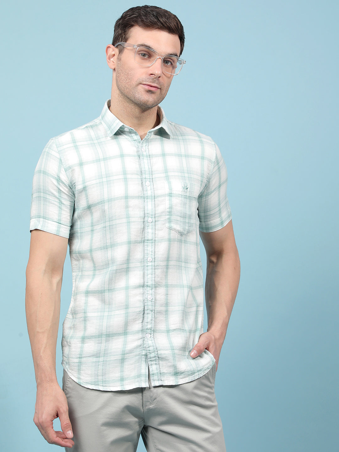 Green Checked 100% Cotton Shirt-Men Shirts-Crimsoune Club