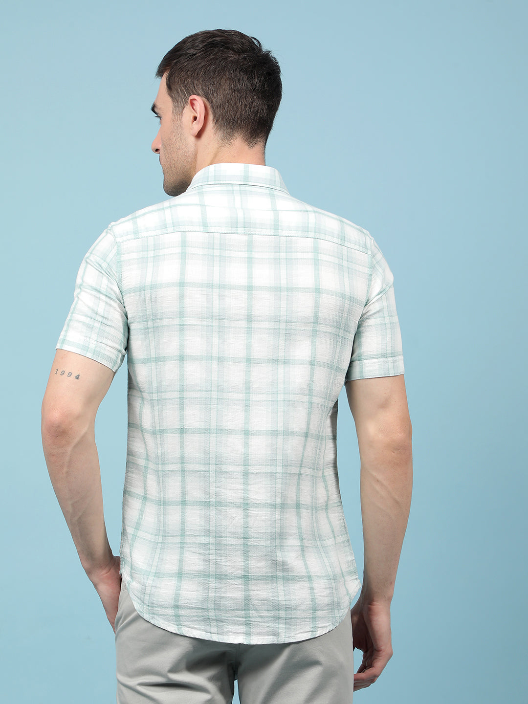 Green Checked 100% Cotton Shirt-Men Shirts-Crimsoune Club