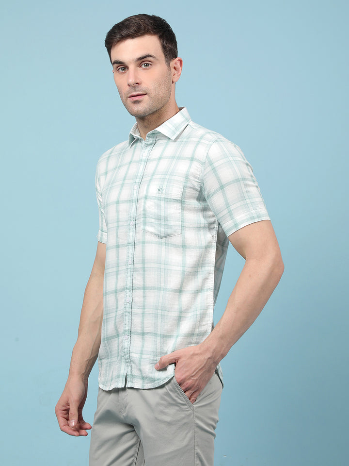 Green Checked 100% Cotton Shirt-Men Shirts-Crimsoune Club