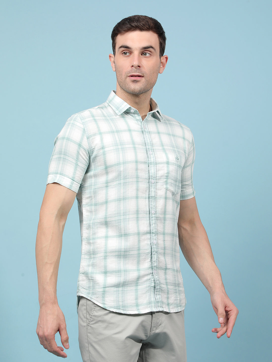 Green Checked 100% Cotton Shirt-Men Shirts-Crimsoune Club