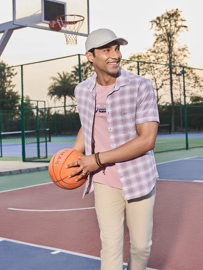 Purple Checked 100% Cotton Shirt-Men Shirts-Crimsoune Club