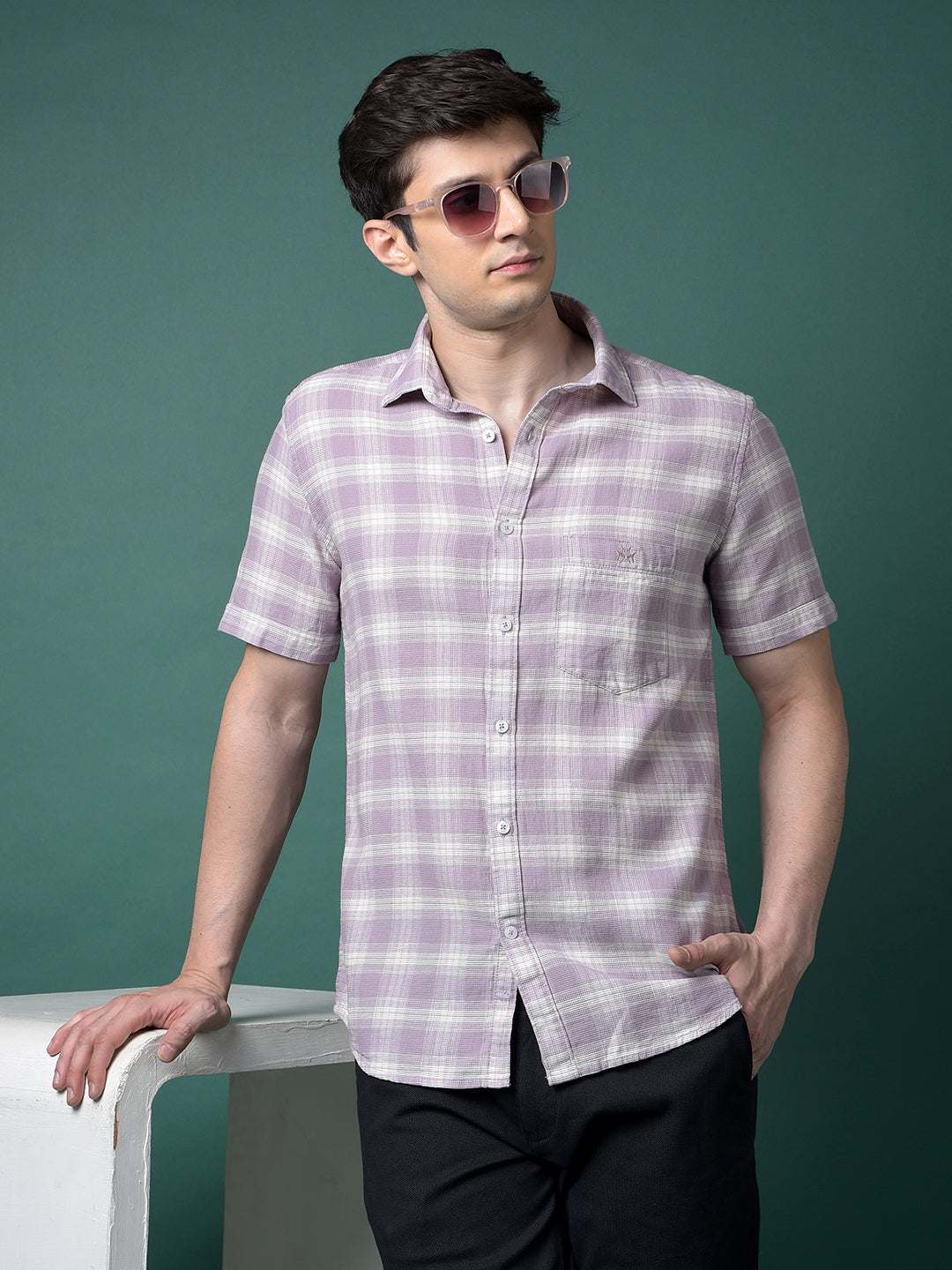 Purple Checked 100% Cotton Shirt-Men Shirts-Crimsoune Club