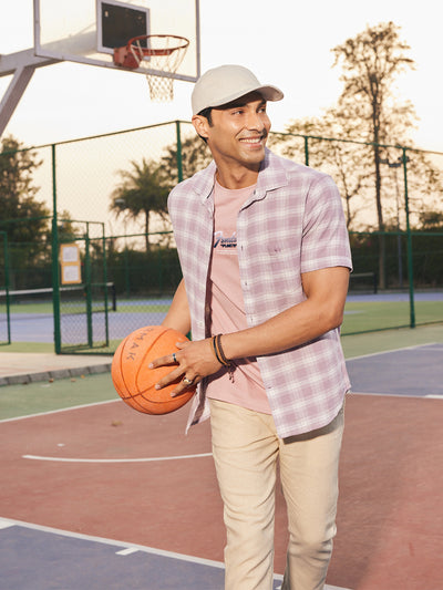 Purple Checked 100% Cotton Shirt-Men Shirts-Crimsoune Club