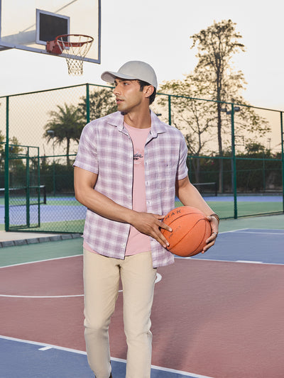 Purple Checked 100% Cotton Shirt-Men Shirts-Crimsoune Club