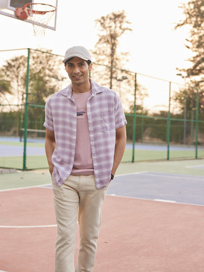 Purple Checked 100% Cotton Shirt-Men Shirts-Crimsoune Club
