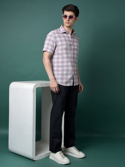 Purple Checked 100% Cotton Shirt-Men Shirts-Crimsoune Club