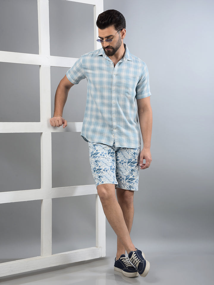 Blue Checked 100% Cotton Shirt-Men Shirts-Crimsoune Club