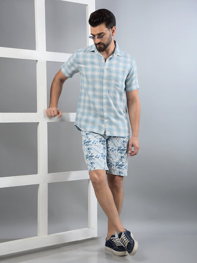 Blue Checked 100% Cotton Shirt-Men Shirts-Crimsoune Club