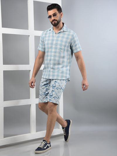 Blue Checked 100% Cotton Shirt-Men Shirts-Crimsoune Club