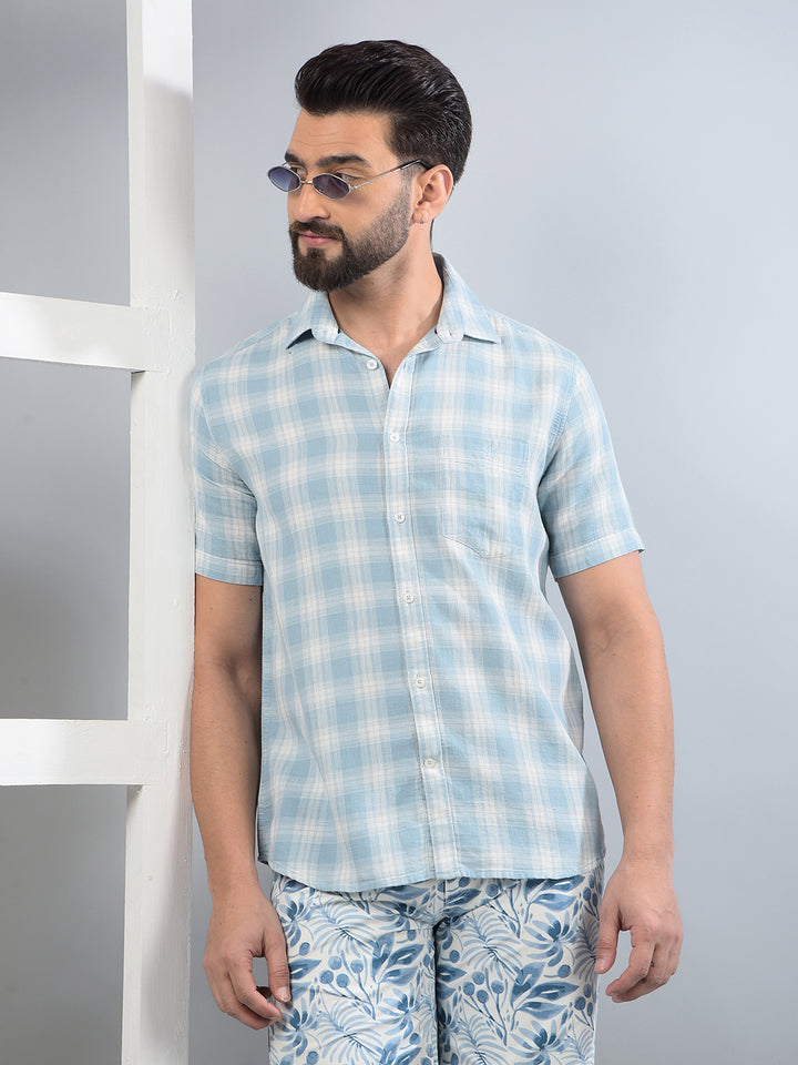 Blue Checked 100% Cotton Shirt-Men Shirts-Crimsoune Club