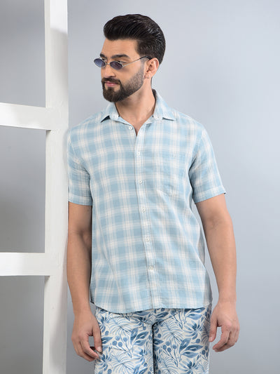 Blue Checked 100% Cotton Shirt-Men Shirts-Crimsoune Club