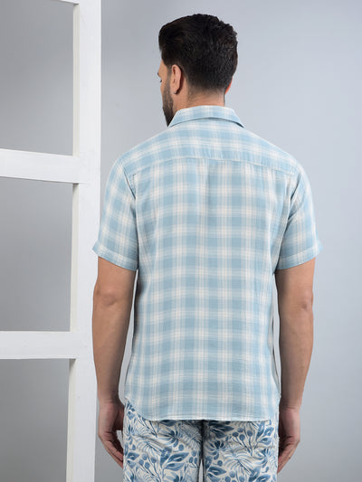 Blue Checked 100% Cotton Shirt-Men Shirts-Crimsoune Club