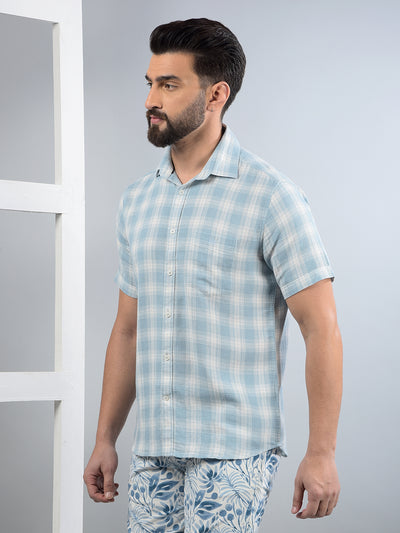 Blue Checked 100% Cotton Shirt-Men Shirts-Crimsoune Club