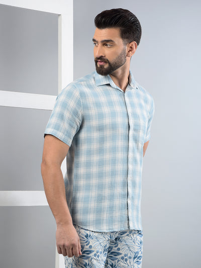 Blue Checked 100% Cotton Shirt-Men Shirts-Crimsoune Club