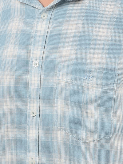 Blue Checked 100% Cotton Shirt-Men Shirts-Crimsoune Club