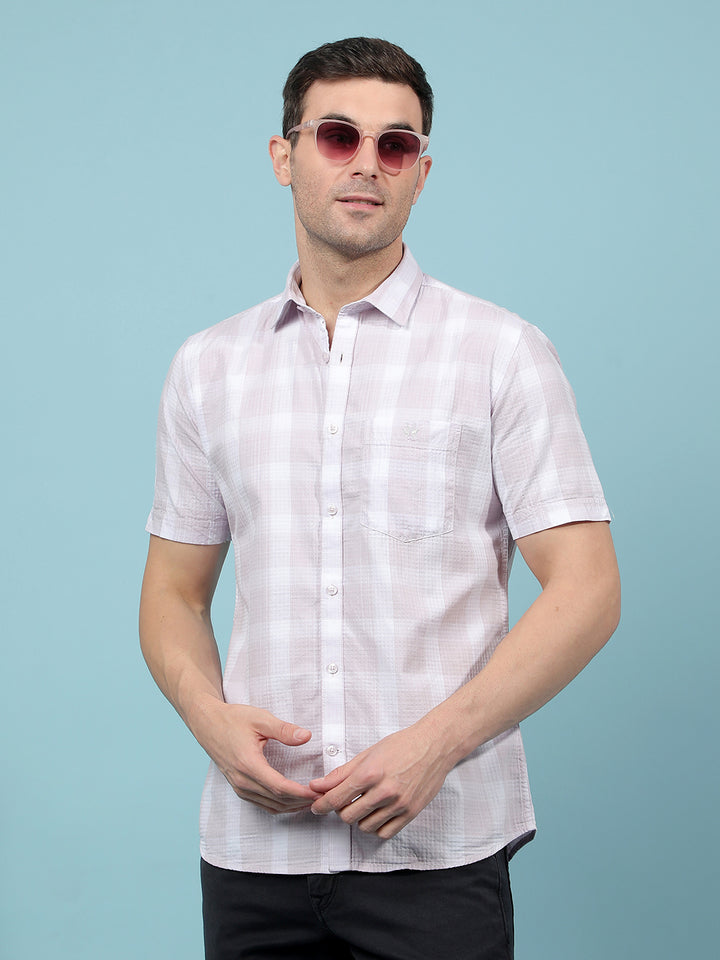 Purple Checked 100% Cotton Shirt-Men Shirts-Crimsoune Club