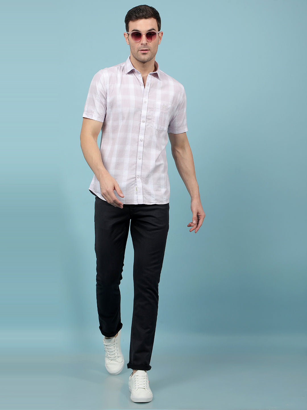 Purple Checked 100% Cotton Shirt-Men Shirts-Crimsoune Club