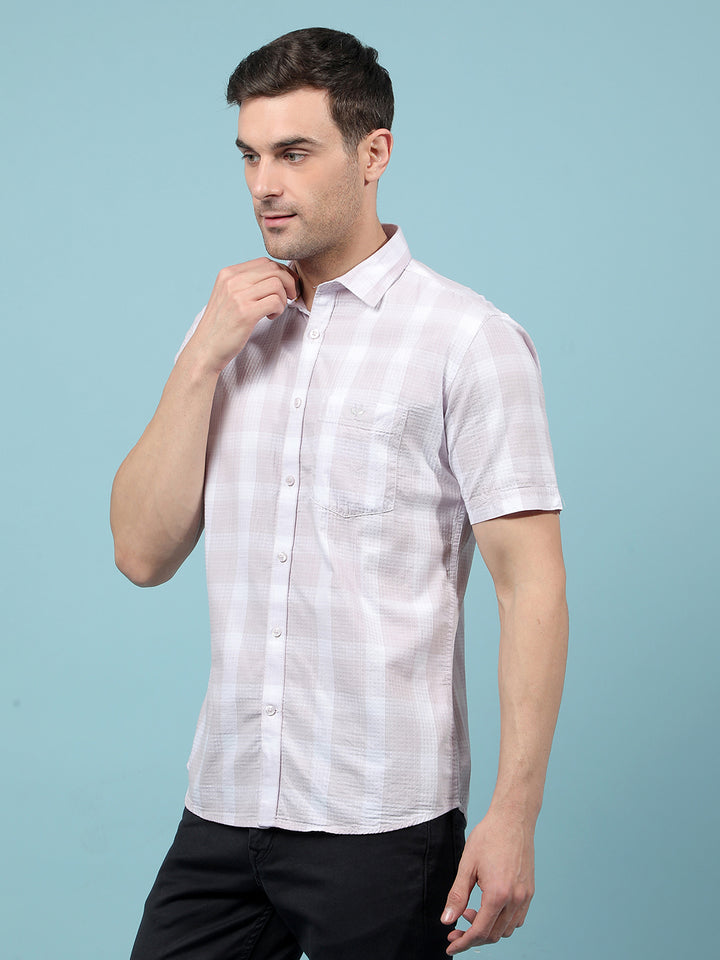 Purple Checked 100% Cotton Shirt-Men Shirts-Crimsoune Club