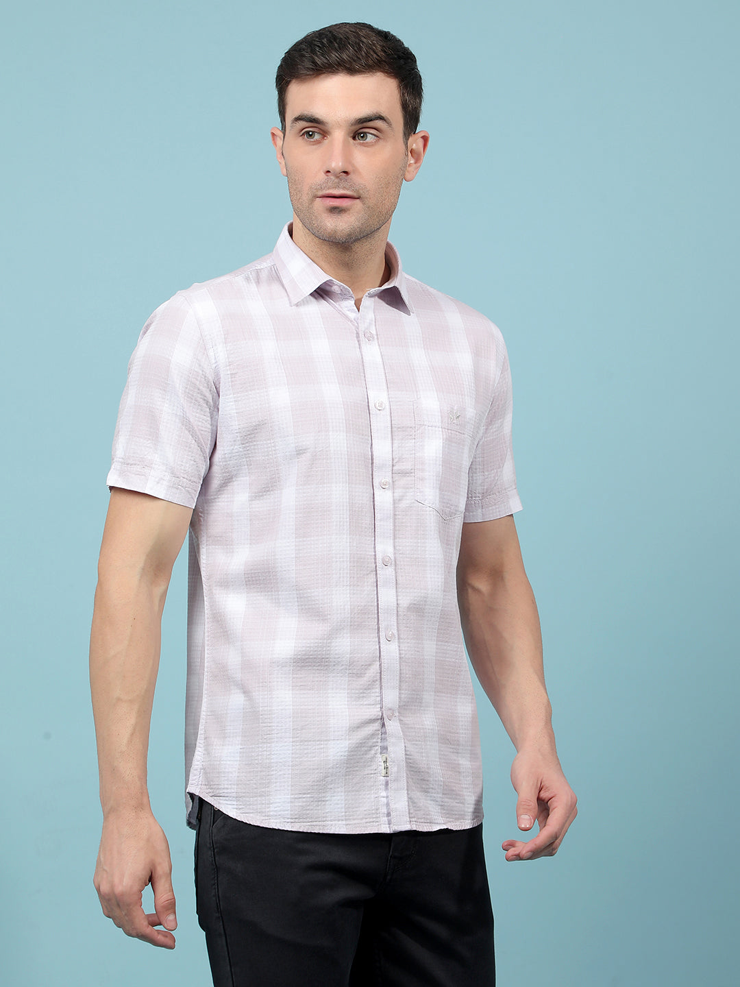 Purple Checked 100% Cotton Shirt-Men Shirts-Crimsoune Club