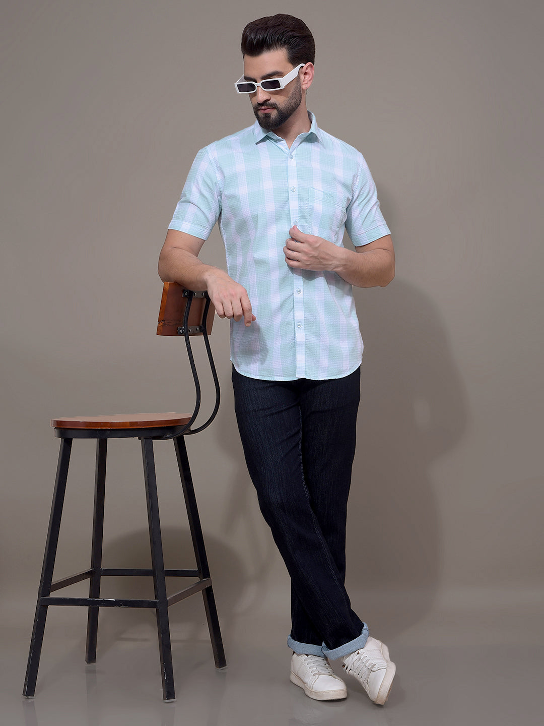 Green Checked 100% Cotton Shirt-Men Shirts-Crimsoune Club