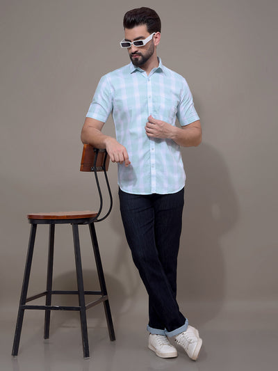 Green Checked 100% Cotton Shirt-Men Shirts-Crimsoune Club