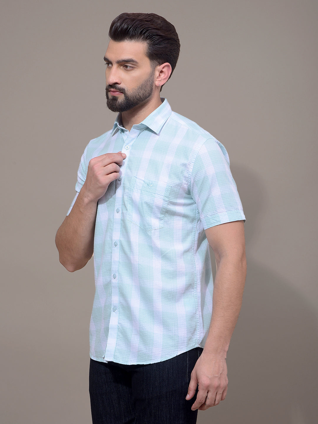 Green Checked 100% Cotton Shirt-Men Shirts-Crimsoune Club