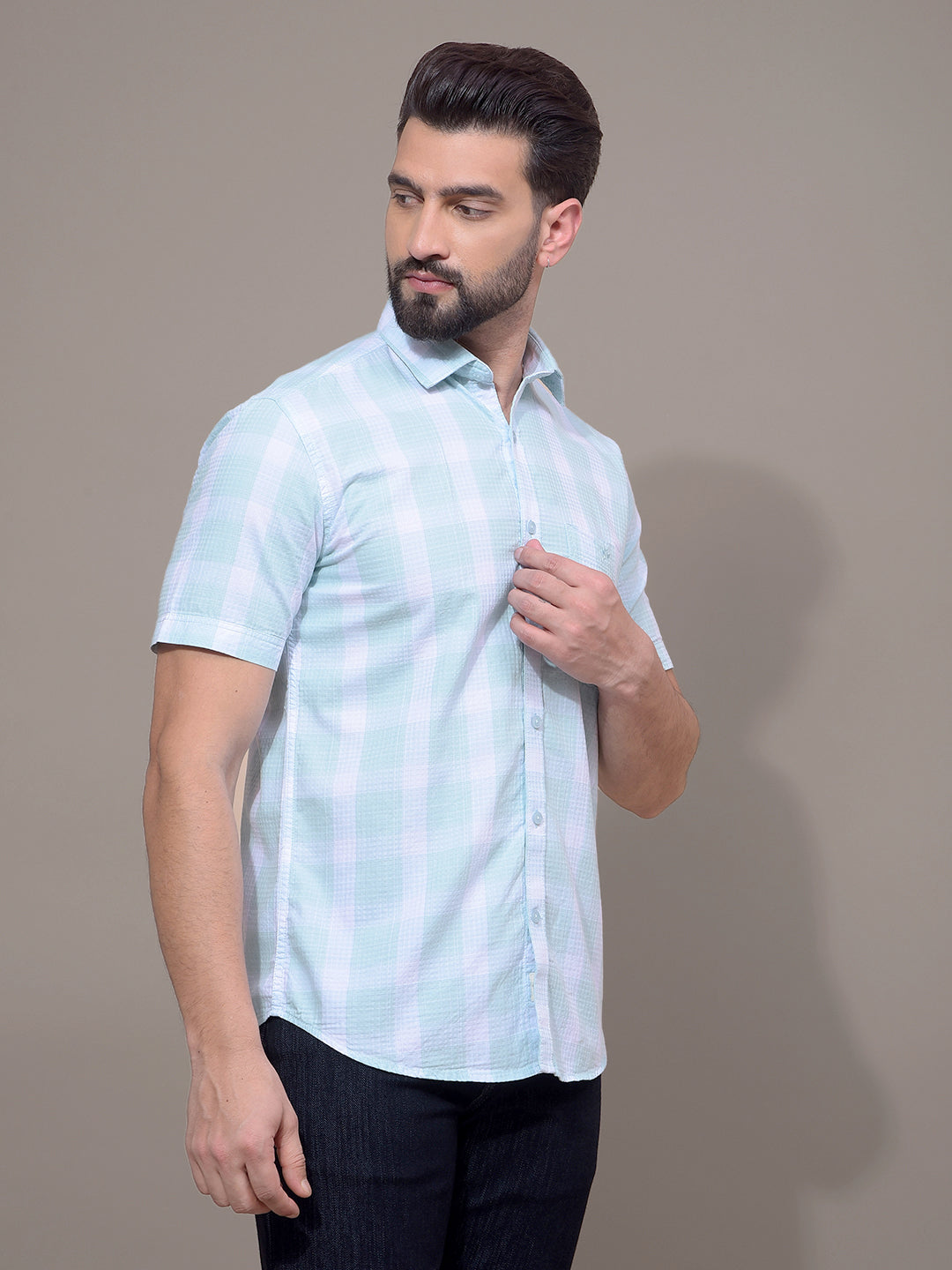 Green Checked 100% Cotton Shirt-Men Shirts-Crimsoune Club