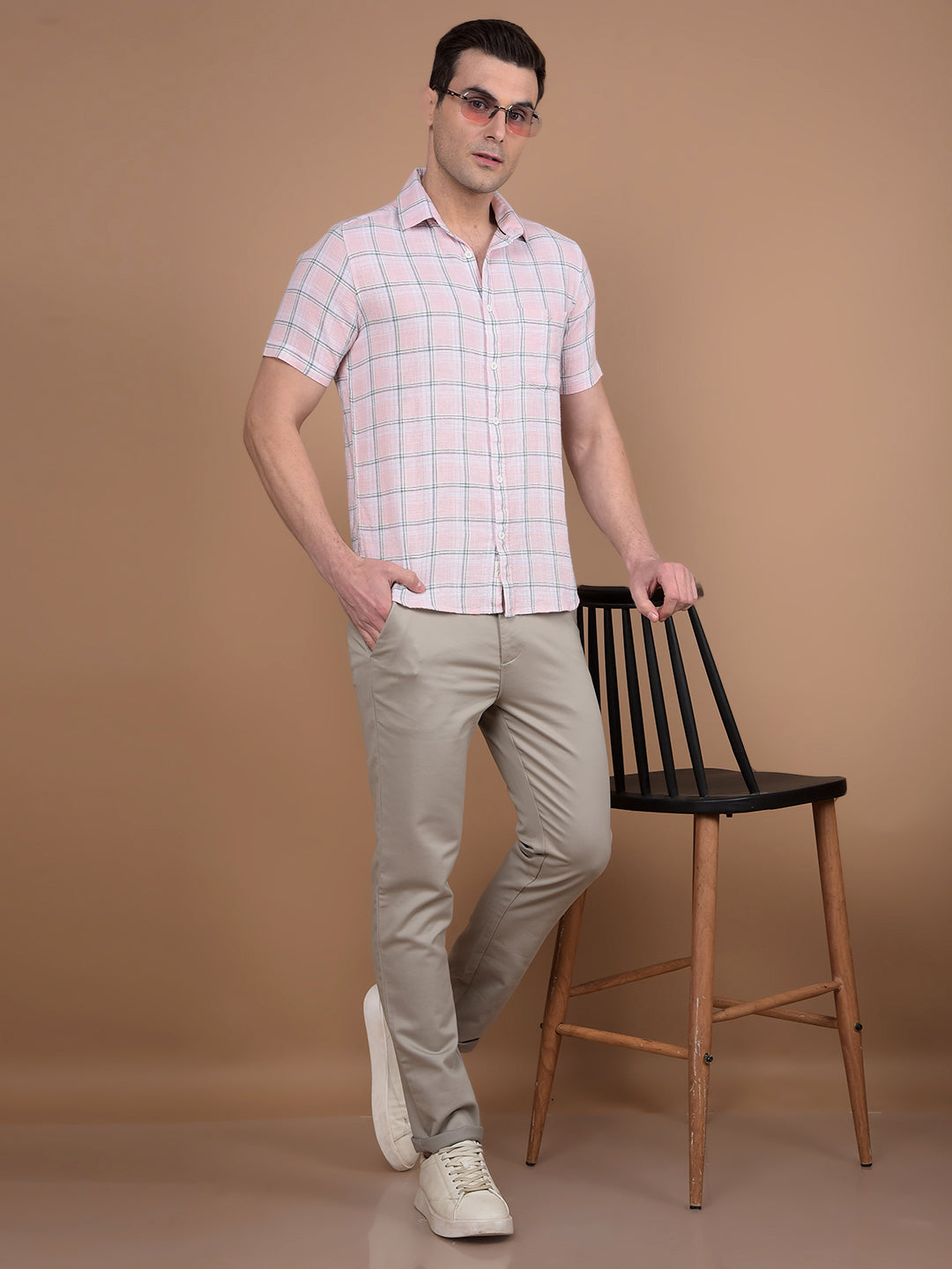 Pink Checked 100% Cotton Shirt-Men Shirts-Crimsoune Club
