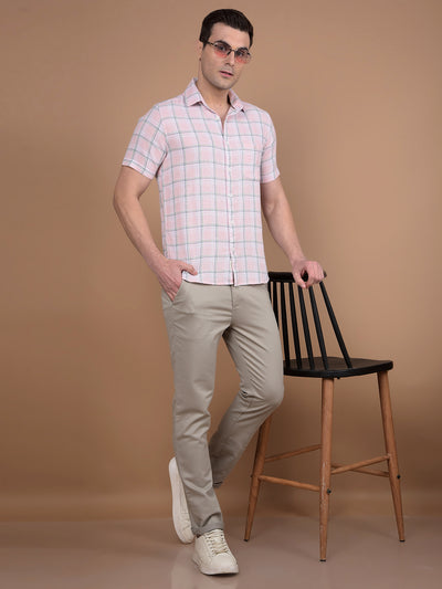 Pink Checked 100% Cotton Shirt-Men Shirts-Crimsoune Club
